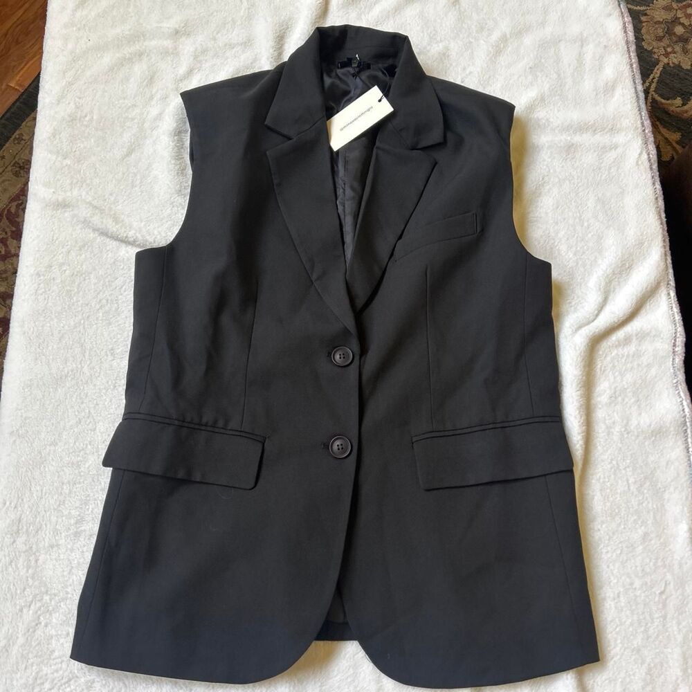 Mimosa clothing la black vest button front shoulder pads oversized tailored nwt